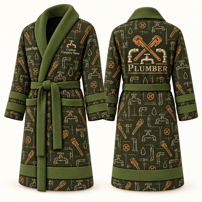 Personalized Plumber Bathrobe olive front and back