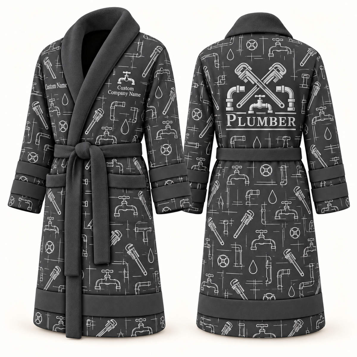 Personalized Plumber Bathrobe slate front and back