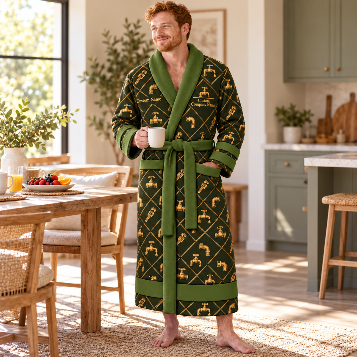 Personalized Plumber Bathrobe - Diamond Emblems lifestyle view