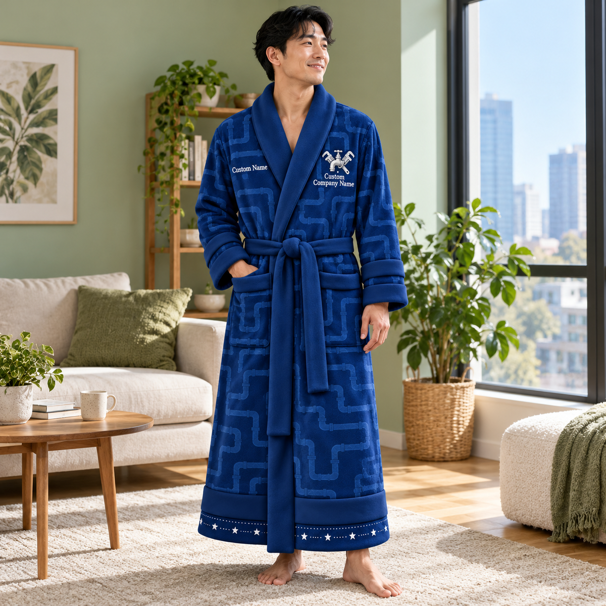Personalized Plumber Bathrobe - Signature Silhouette lifestyle view
