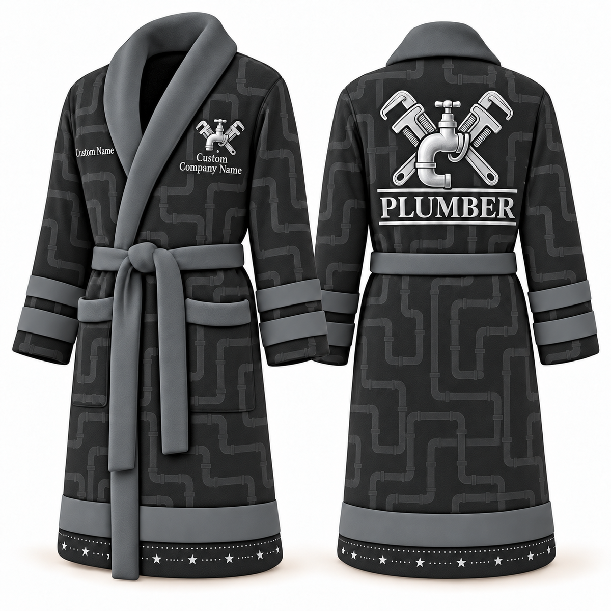 Personalized Plumber Bathrobe - Signature Silhouette slate front and back view
