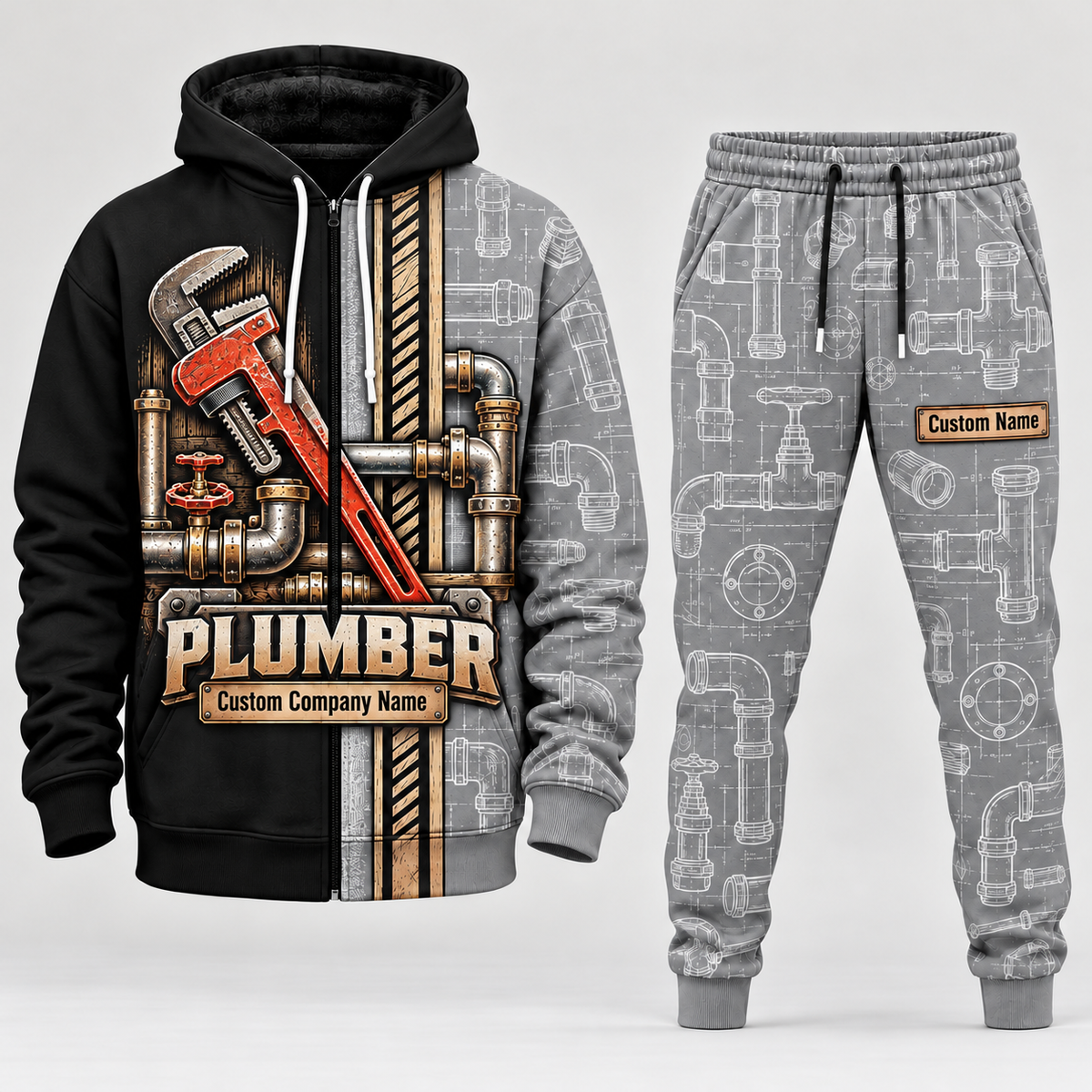 plumber full-zip hoodie and matching joggers - lightgray catalog view
