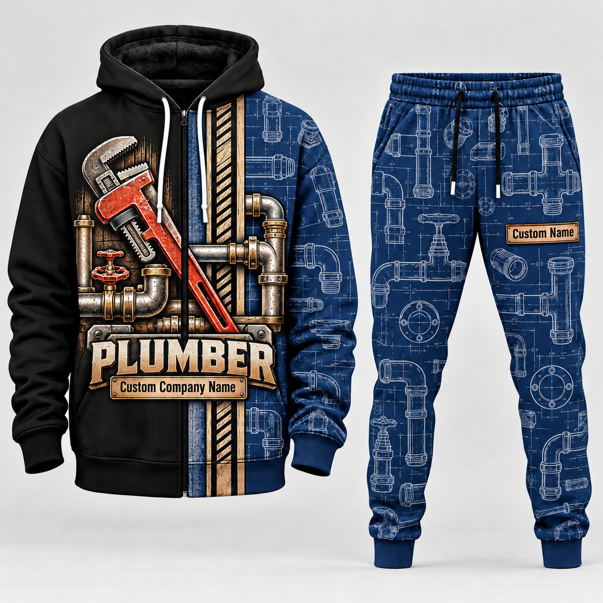 plumber full-zip hoodie and matching joggers - navy catalog view