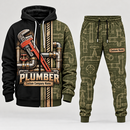plumber full-zip hoodie and matching joggers - olive catalog view