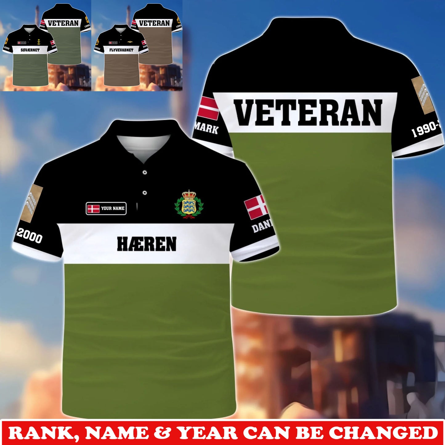 Personalized Denmark Soldier/Veteran Camo with Rank, Name and Year T-Shirt All Over Printed - 1775606401