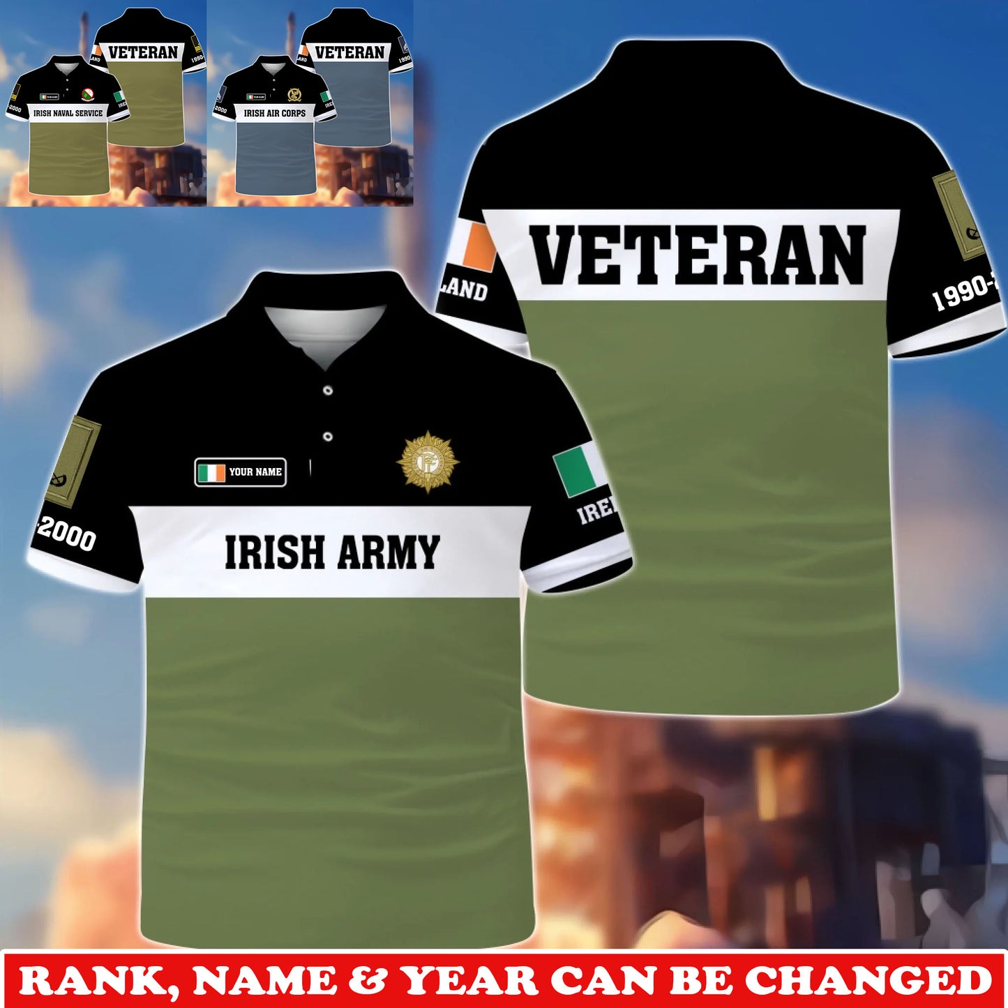 Personalized Ireland Soldier/Veteran Camo with Rank, Name and Year T-Shirt All Over Printed - 1775606401