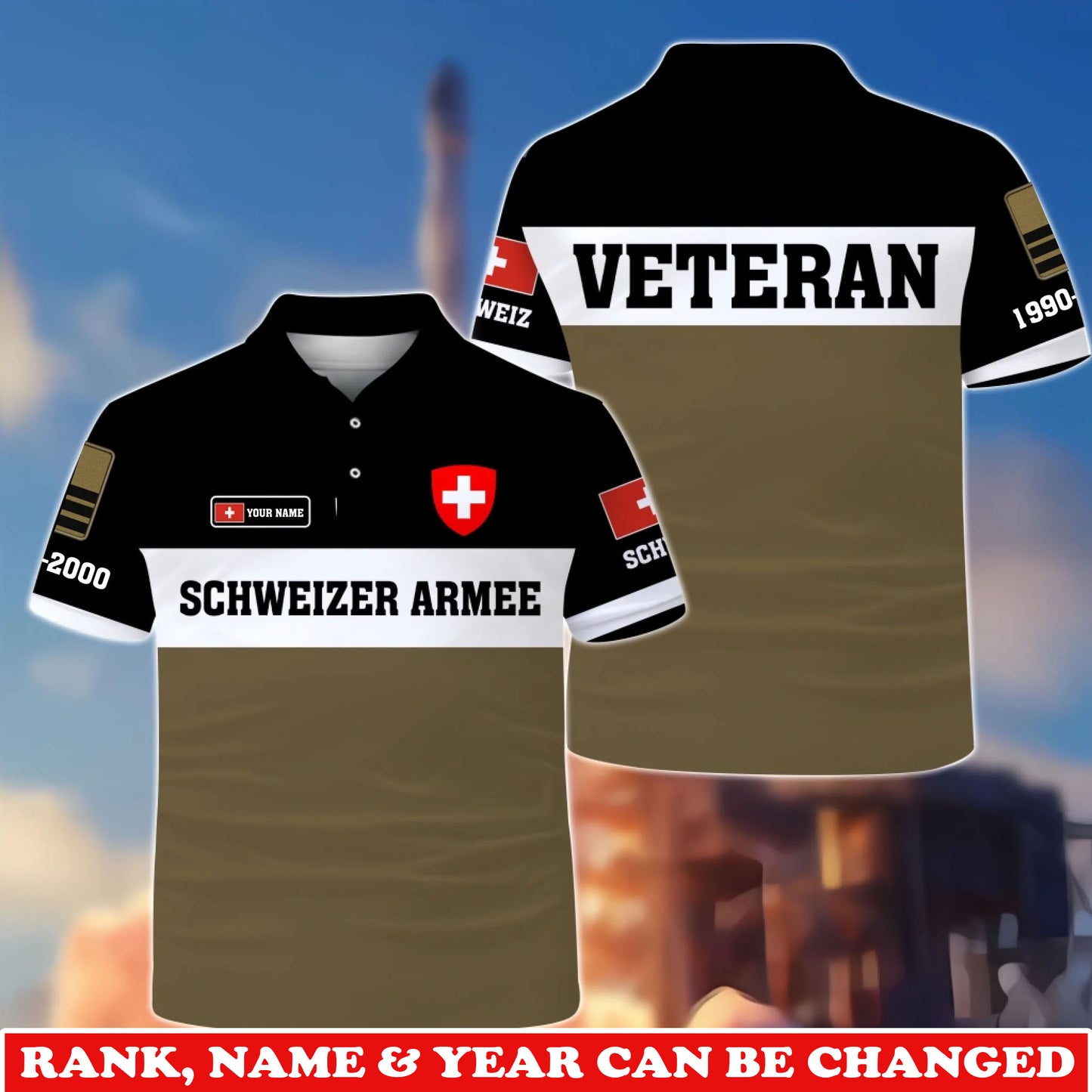 Personalized Swiss Soldier/Veteran Camo with Rank and Name T-Shirt All Over Printed - 1775606401