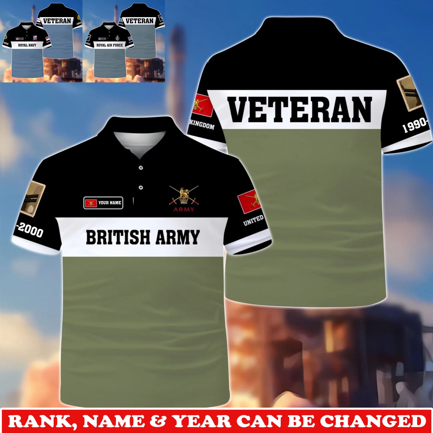 Personalized UK Soldier/Veteran Camo with Rank, Name and Year T-Shirt All Over Printed - 1775606401