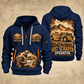 657 Twin-Engine Scraper Operator quarter zip hoodie in Navy, front and back views, sample YOUR NAME and SINCE 2000 artwork