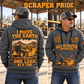 623 Elevating Scraper Operator quarter zip hoodie in Gray, adult lifestyle portrait showing front and back artwork