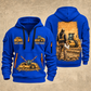 CS12 Soil Compactor Operator quarter zip hoodie in Blue, front and back views, sample YOUR NAME and SINCE 2000 artwork