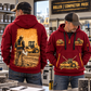 CS12 Soil Compactor Operator quarter zip hoodie in Wine Red, adult lifestyle portrait showing front and back artwork