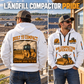 816 Landfill Compactor Operator quarter zip hoodie in White, adult lifestyle portrait showing front and back artwork
