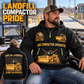 826 Landfill Compactor Operator quarter zip hoodie in Black, adult lifestyle portrait showing front and back artwork