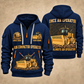 826 Landfill Compactor Operator quarter zip hoodie in Navy, front and back views, sample YOUR NAME and SINCE 2000 artwork
