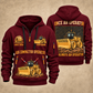 826 Landfill Compactor Operator quarter zip hoodie in Wine Red, front and back views, sample YOUR NAME and SINCE 2000 artwork