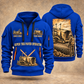 SUPER 700i Asphalt Paver Operator quarter zip hoodie in Blue, front and back views, sample YOUR NAME and SINCE 2000 artwork