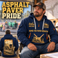 SUPER 700i Asphalt Paver Operator quarter zip hoodie in Navy, adult lifestyle portrait showing front and back artwork