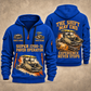 SUPER 1700-3i Asphalt Paver Operator quarter zip hoodie in Blue, front and back views, sample YOUR NAME and SINCE 2000 artwork