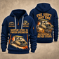 SUPER 1700-3i Asphalt Paver Operator quarter zip hoodie in Navy, front and back views, sample YOUR NAME and SINCE 2000 artwork
