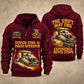 SUPER 1700-3i Asphalt Paver Operator quarter zip hoodie in Wine Red, front and back views, sample YOUR NAME and SINCE 2000 artwork