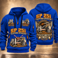 SP 25i Concrete Slipform Paver Operator quarter zip hoodie in Blue, front and back views, sample YOUR NAME and SINCE 2000 artwork