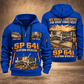 SP 64i Concrete Slipform Paver Operator quarter zip hoodie in Blue, front and back views, sample YOUR NAME and SINCE 2000 artwork
