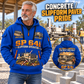 SP 64i Concrete Slipform Paver Operator quarter zip hoodie in Blue, adult lifestyle portrait showing front and back artwork