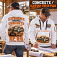SP 94i Concrete Slipform Paver Operator quarter zip hoodie in White, adult lifestyle portrait showing front and back artwork