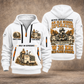 W 35 XRi Cold Planer Operator quarter zip hoodie in White, front and back views, sample YOUR NAME and SINCE 2000 artwork