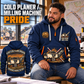 W 200 Fi Cold Planer Operator quarter zip hoodie in Navy, adult lifestyle portrait showing front and back artwork