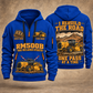 RM500B Road Reclaimer Operator quarter zip hoodie in Blue, front and back views, sample YOUR NAME and SINCE 2000 artwork