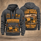 RM500B Road Reclaimer Operator quarter zip hoodie in Gray, front and back views, sample YOUR NAME and SINCE 2000 artwork