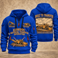 E2850C Material Transfer Vehicle Operator quarter zip hoodie in Blue, front and back views, sample YOUR NAME and SINCE 2000 artwork