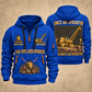 PL61 Pipelayer Operator quarter zip hoodie in Blue, front and back views, sample YOUR NAME and SINCE 2000 artwork