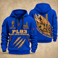 PL83 Pipelayer Operator quarter zip hoodie in Blue, front and back views, sample YOUR NAME and SINCE 2000 artwork