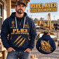 PL83 Pipelayer Operator quarter zip hoodie in Navy, adult lifestyle portrait showing front and back artwork