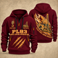 PL83 Pipelayer Operator quarter zip hoodie in Wine Red, front and back views, sample YOUR NAME and SINCE 2000 artwork