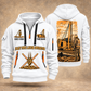 PL87 Pipelayer Operator quarter zip hoodie in White, front and back views, sample YOUR NAME and SINCE 2000 artwork