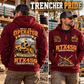 RTX450 Trencher Operator quarter zip hoodie in Wine Red, adult lifestyle portrait showing front and back artwork