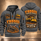 T655III Trencher Operator quarter zip hoodie in Gray, front and back views, sample YOUR NAME and SINCE 2000 artwork
