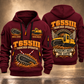 T655III Trencher Operator quarter zip hoodie in Wine Red, front and back views, sample YOUR NAME and SINCE 2000 artwork