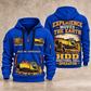 Vermeer D24x40 S3 HDD Directional Drill quarter zip hoodie in Blue, front and back views, sample YOUR NAME and SINCE 2000 artwork