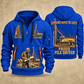 Junttan PM20LC Pile Driver quarter zip hoodie in Blue, front and back views, sample YOUR NAME and SINCE 2000 artwork