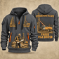 Junttan PM20LC Pile Driver quarter zip hoodie in Gray, front and back views, sample YOUR NAME and SINCE 2000 artwork