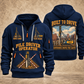 Junttan PM25H Pile Driver quarter zip hoodie in Navy, front and back views, sample YOUR NAME and SINCE 2000 artwork