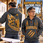 Bauer MC 96 with BC 40 Diaphragm Wall Machine quarter zip hoodie in Gray, adult lifestyle portrait showing front and back artwork