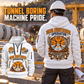 Herrenknecht EPB Shield S-600 Harriet Tunnel Boring Machine quarter zip hoodie in White, adult lifestyle portrait showing front and back artwork