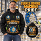 Herrenknecht Multi-mode TBM S-502 - Lake Mead configuration Tunnel Boring Machine quarter zip hoodie in Black, adult lifestyle portrait showing front and back artwork