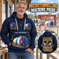 Akkerman SL60P Microtunnelling Machine quarter zip hoodie in Navy, adult lifestyle portrait showing front and back artwork